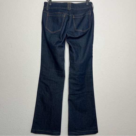 New York And Company Low Rise Flare Leg 70s Groovy Hippie Dark Wash Brown Stitch - Picture 6 of 9